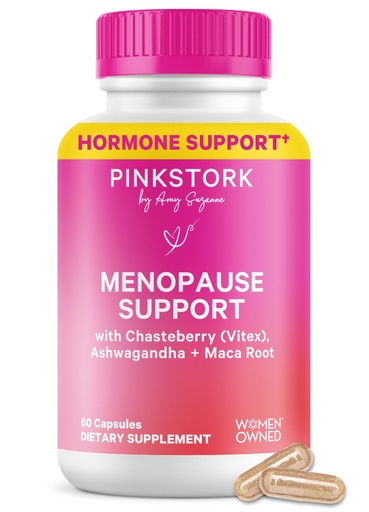 [BRSWYYY5CJ5R6F33] Pink Stork Menopause Support for Women - Hot Flash, Mood, Sleep, Weight, Cortisol & Hormonal Balance - Vegan, Estrogen-Free Perimenopause Relief - Ashwagandha, Maca - 60 Capsules