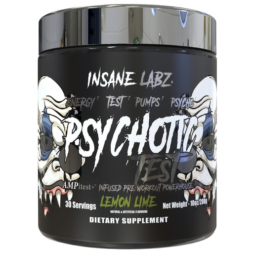[BRSW2BIDCJ7GCFY2] Insane Labz Psychotic Test, High Stim Testosterone Energy and Pump Boosting Pre-Workout Powder with DMAE Bitartrate, D Aspartic Acid, Creatine HCL and Glycerol Monostearate, 30 Servings (Lemon-Lime)