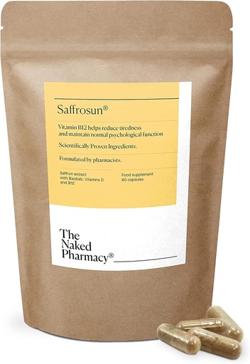 [BRSRMAY6BUOWK3LH] THE NAKED PHARMACY | Saffrosun | Natural Saffron Supplements with Vitamin B12 | High Strength | Fatigue & Menopause | No Additives | Vegan | 60 Capsules