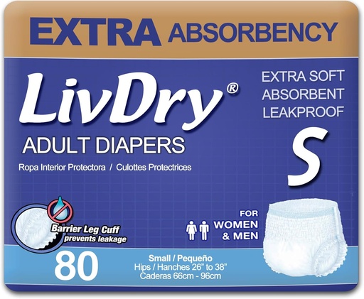 [BRSWGYITB5YWAHTZ] LivDry大人のIncontinenceの下着、余分吸収性の大人のおむつ、漏出保護、小さい、80パック