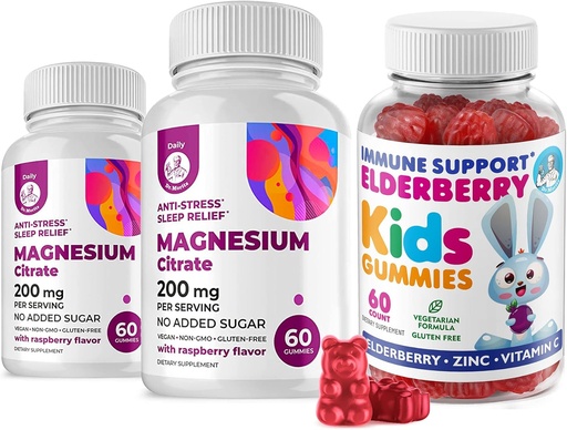 [BRSRMCTYCJ7BU3TH] Elderberry Gummies para Crianças e Magnésio 200 mg Gummies Sugar-Free - Imune saudável Sistema de reforço e apoio à saúde com Elderberries Extract com Magnésio mastigações calmas para Crianças e Adultos Açúcar-Free