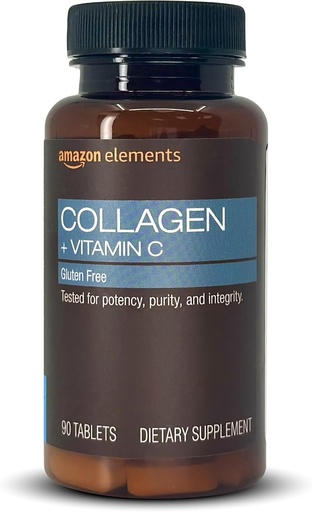 [BRSWGFQ3OR4BMCY7] Elementos Péptidos colágeno + Vitamina C, 2500 mg Péptidos colágeno por servicio, 90 Tabletas, 1 Mes de suministro