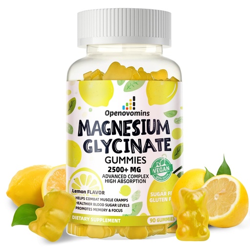 [BRSRAGQTDMOWAF3D] Magnesium Glycinate Gummies 2500mg - Sugar Free Magnesium Potassium Supplement with Vitamin D, B6, CoQ10 for Calm Mood & Sleep Support - 90 Lemon Gummies