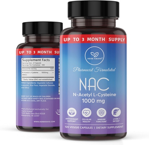 [BRSRMBD2AUMBUELJ] NAC Supplement N-Acetyl Cysteine 1000 mg, Amino Acid, Natural Antioxidant, Support for Liver, Lung, Immune System, Fertility | 120 N-Acetyl-L-Cysteine Capsule
