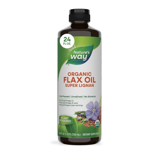 [BRSWIYQPO4PAM2A3] Nature's Way Organic Flax Oil Super Lignan, Cold-Pressed Flaxseed Oil with Omega-3 ALA, Unrefined Organic Liquid Flax Oil Supplement, Unflavored, 24 Fl Oz