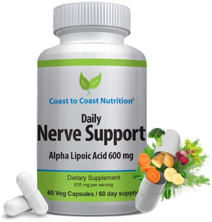 [BRSW2ZAFPJ7Q2ELB] Nerve Support - Advanced Nerve Relief with Alpha Lipoic Acid 600 mg - Nerve Vitamins for Ease of Hands, Legs, and Foot Aches - 60 Capsules/NEW - 60 Day Supply