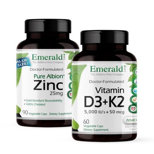 [BRSROCTQDIIQ2AAY] EMERALD LABS Vitamin D3+K2 (60 Caps) & Zinc 25mg (90 Caps) - Bone Health, Heart Support, Immune Support, Digestive Health, Oxidative Stress Support - Gluten-Free