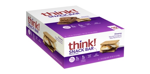 [BRSWKGIQOMIRGGD4] think! Protein Bars with Chicory Root for Fiber, Digestive Support, Gluten Free with Whey Protein Isolate, S'mores, Snack Bars without Artificial Sweeteners, 1.4 Oz (10 Count)