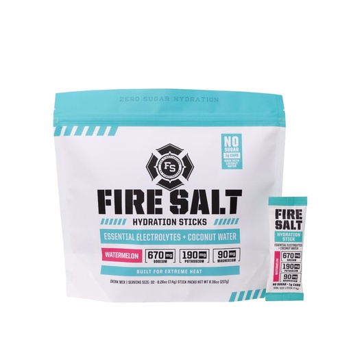 [BRSRAAYEOIAREEY3] Fire Science Fire Salt Hydration Sticks, Electrolytes & Coconut Water, Hydration Drink Mix with Magnesium, Potassium & Sodium, Zero Sugar, Single Serve On the Go Packs, Watermelon Flavor, 32 Count
