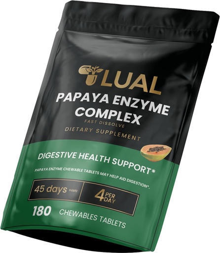[BRSRAHYYOAMAMFDU] LUAL Papaya Enzyme Complex – Chewable Tablets with Papain, Bromelain & Digestive Enzymes – Supports Digestion & Nutrient Absorption – Natural Papaya Flavor – 180 Count