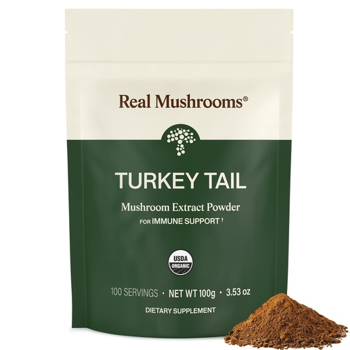 [BRSRMCYHDEBQO3LK] Real Mushrooms Turkey Tail Mushroom Powder – Organic Turkey Tail Extract from – for Wellness, Gut Harmony, & Energy Support – Vegan, Non-GMO, No Fillers – 100 Servings Functional Mushroom Supplement