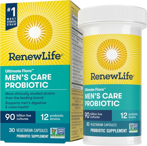 [BRSWIGIHDNYRQD3U] Renew Life Men's Care Probiotic Capsules, Supports Mens Digestive, Colon, Immune and Respiratory Health, L. Rhamnosus GG, Dairy, Soy and gluten-free, 90 Billion CFU, 30 Count