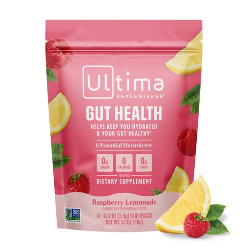 [BRSRAED7CMHAO2D7] Ultima Replenisher Gut Health Supplement and Electrolytes Powder - Raspberry Lemonade, 14 Stickpacks - Hydration Packets with Added Gut Health Benefits