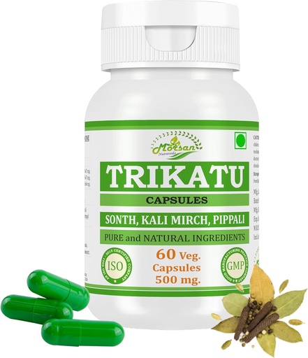 [BRSROCQNPMMAYDLJ] Natural and Pure Herbal Trikatu (Pippali, Kali Mirch, Sonth) Extract Capsules ) Highest Potency, 100% Herbal Product . Pack of 60 X 500 mg Veg. Capsules (Pack of 1 Jar)