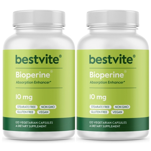 [BRSWGCYHAEGQMG3X] BESTVITE Bioperine 10mg (240 Vegetarian Capsules) (120 x 2) - No Stearates - Vegan - Non GMO - Gluten Free - Absorption Enhancer