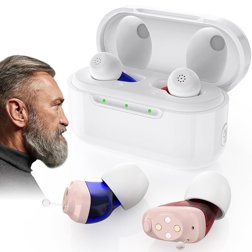 [BRSRAGQKAUHGCCLG] Rechargeable OTC Hearing Aids for Seniors - 16 Channels & 4 Modes Hearing Amplifier with Noise Cancelling, Invisible In-Ear Device with Charging Case for Adult