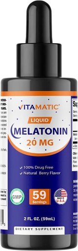 [BRSRMGA7DMIGO3LL] Vitamatic Melatonin 20mg Liquid Drops – 2 Fluid Ounce (59ml) – Natural Berry Flavor – for Adults – Non-GMO – Vegetarian Supplement