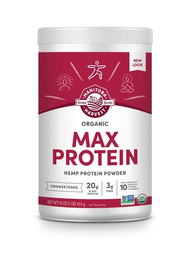 [BRSWIYAKCMPQAEIZ] Manitoba Harvest Hemp Yeah Organic Max Protein Powder, Unsweetened, 16oz, with 20g Protein and 4.5g Omegas 3&6 per Serving, Keto-Friendly, Preservative Free, Non-GMO, Packaging May Vary
