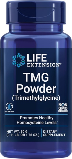 [BRSWIYQFB4IRUGDA] Life Extension TMG pulber - trimetüülglütsiin - aitab säilitada normaalset homotsüsteiini taset, südame tervist - gluteenivaba, mitte-GMO, taimetoitlane - neto Wt. 50 g (0,11 naela või 1,76 oz.)