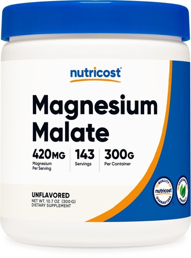 [BRSW2ZIDOYMGGCY6] Nutricost Magnesium Malate Powder (300g) - 420mg of Magnesium Per Serving - Non-GMO, Gluten Free