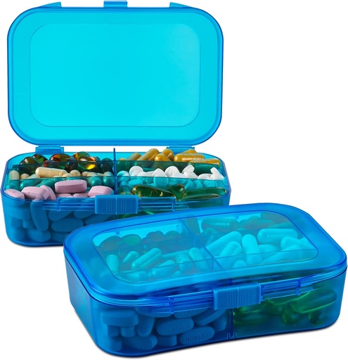 [BRSWGCT3OJ4BGD3A] Pill Organizer Case - (Pack von 2) Tragbare 6 Kompartment Tägliche Reise Medizin Reminder Box für Ihre Pillen, Medikamente, Ergänzungen, Vitamine und Fischöle, Blau