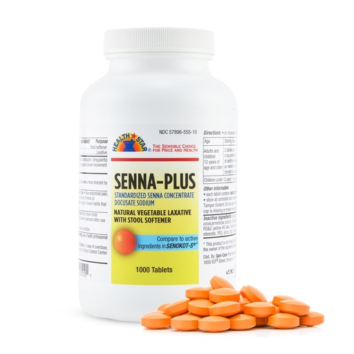 [BRSW2ZTRAENAOCTX] Health Star Senna Plus Laxative & Stool Softener Tablets 50mg / 8.6mg Strength Natural Vegetable Stimulant Laxative| Gentle Constipation Relief| Docusate Sodium for Bowel Movement (1,000 Tablets