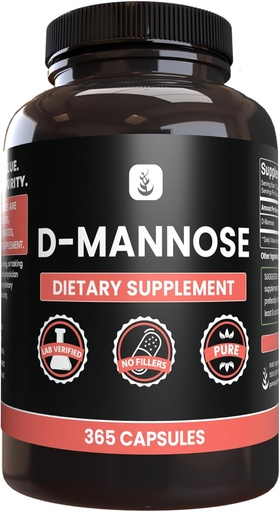 [BRSRMBI2B4JRGDY3] INGRÉDIENTS ORIGINAUX DE PURE D-Mannose (365 capsules) Pas de magnésium ou de poudre de riz, toujours pur, vérifié en laboratoire