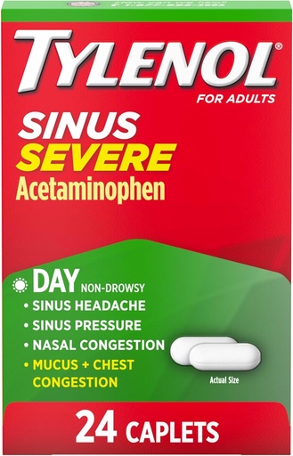 [BRSWIH3ZBV4GYADA] Tylenol Sintusum Day, Fred i Flution Caplets, No-Drowsy Reliver, Fever Reliver, Fever Rever esperant i Decongant, Acetaminopen, Guaversin & Phenlefine HCl, 24 c