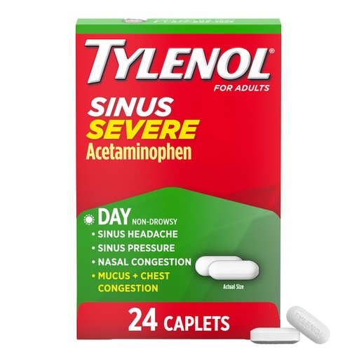 [BRSWIH3ZBV4GYADA] Tylenol Sinus Severe Daytime Cold & Flu Relief Caplets, 24 Ct | Pain Reliever & Fever Reducer, Pressure and Nasal Congestion Relief, Contains Acetaminophen, Guaifenesin & Phenylephrine HCl
