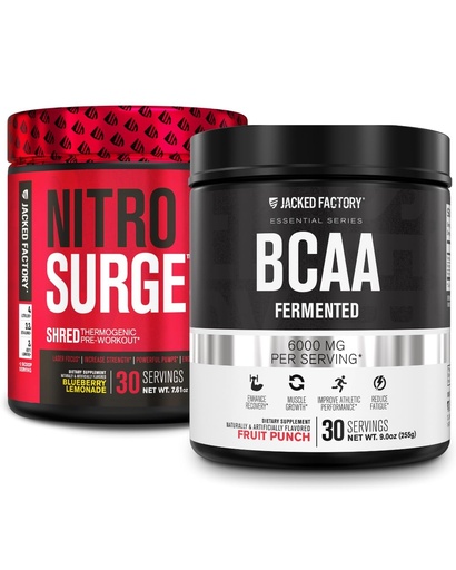 [BRSRMAQQCIORM2TU] Jacked Factory Nitrosurge Shred Thermogenic Pre-Workout in Blueberry Lemonade & BCAA in Fruit Punch for Body Recomposition, Muscle Building and Recovery