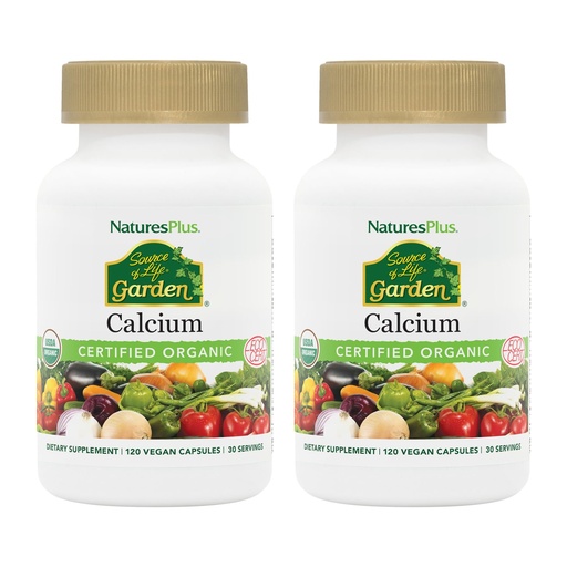 [BRSROFILCQHQAHY6] NaturesPlus Source of Life Garden Calcium - 120 Capsules, 2 Pack - Calcium Supplement with Magnesium & 20 Whole-Food Extracts - USDA Certified Organic, Non-GMO, Vegan, Gluten Free - 60 Total Servings