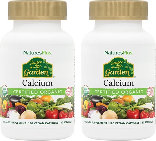 [BRSROFILCQHQAHY6] NaturesPlus Source of Life Garden Calcium - 120 Vegan Capsules, Pack of 2 - Vegetarian, Gluten Free, Certified Organic - 60 Total Servings