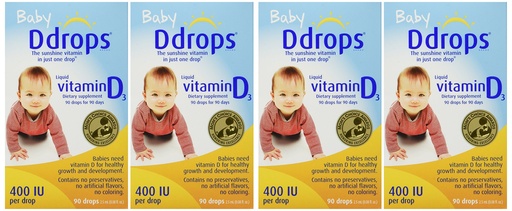[BRSWIBD4CUGAGDTM] Ddrops Baby 400 Iu 90 Drops 0.08 Fluid Ounce (4 Pack)