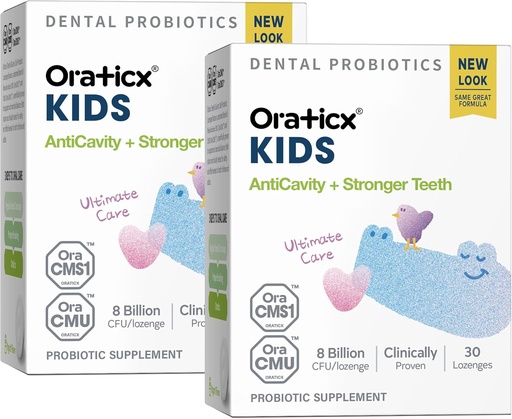 [BRSRAYYNCMAROCTB] OraTicx Kids Dental Probiotics for Anti-Cavity + Healthy Teeth and Gums, 8 Billion CFU Probiotics for Oral Health, Yogurt Flavor 2-Pack