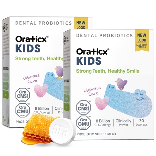 [BRSRAYYNCMAROCTB] OraTicx Kids Dental Probiotics, Healthy Teeth, Yogurt Flavor, 30ct 2-PK | Clinically Studied Probiotic, Supports Teeth & Gums, Ages 3+, Sugar-Free, Xylitol, 60 Lozenges, No Refrigeration