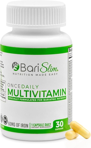 [BRSROAILDMIQIYDH] BariSlim once Daily Bariatric Multivitamin Capsule - 60mg of Iron - Bariatric Vitamin " supplement for Post Surgery including Gastric Bypass " Gastric Sleeve | 30 Day Supply