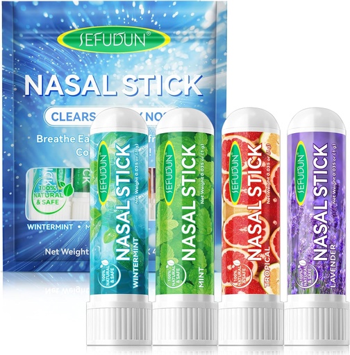 [BRSRAGI5A5YGGF36] 4PCS Nasal Stick,Nasal Inhaler Stick,Inhaler Nasal Stick for Sinus Relief&Vertigo Relief,Aromatherapy Inhaler Made with Essential Oils+Menthol (Mint,Wintermint,Tropical,Lavender)