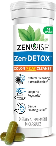[BRSROCA5DMNRSCTK] Zenwise Health 7-Day Colon Detox Cleanse for Digestive Health - Gut Detox Pills for Digestion & Bloating Relief - Herbal Blend with Psyllium Husk, Senna Leaf, Bromelain, ACV & Probiotics - 14 Count