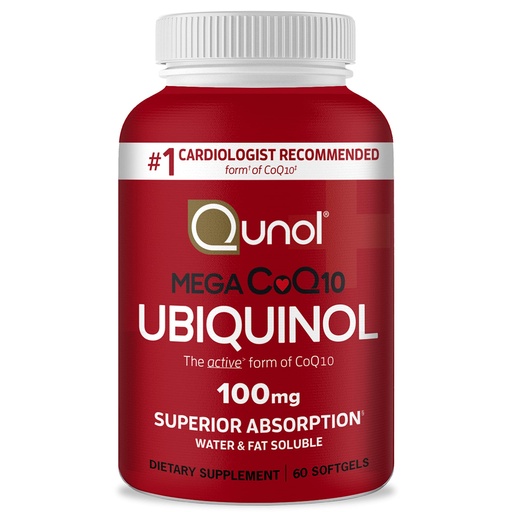 [BRSWGH3RCB7WE3LB] Qunol Mega Ubiquinol CoQ10 100mg, Superior Absorption, Patented Water and Fat Soluble Natural Supplement Form of C0Q10, Antioxidant for Heart Health, 60 Count Softgels