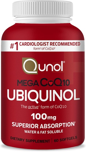 [BRSWGH3RCB7WE3LB] Qunol Ubiquinol CoQ10 100mg Softgels, Mega Ubiquinol 100mg - Absorción superior - Forma activa de Coenzyme Q10 para los niveles de presión arterial saludable - 2 mes fuente - 60 conde
