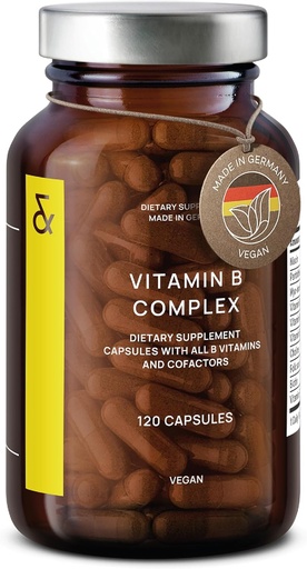 [BRSW2FIKOV5BSGTU] Complejo de vitamina B CLAV - 120 cápsulas - Todas las vitaminas 8 B con co-factores Myo-Inositol " Choline - Apoya Metabolismo energético - Vegan - Hecho en Alemania