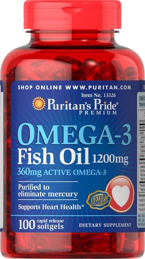 [BRSWIZQ3OVYR6FTK] Puritan's Pride Omega-3 Fish Oil 1200 mg (360 mg Active Omega-3) - 100 Softgels