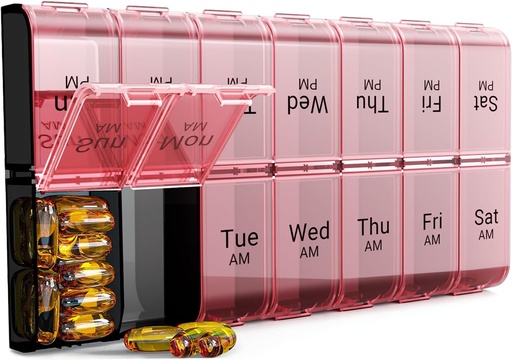 [BRSWYEICOEGW2EIY] COLORWING AM PM Extra Large Pill Organizer, XL 7 Day Pill Organizer 2 Times a Day, Weekly Daily Pill Case, Day Night Oversized Medicine Box, Vitamin Holder, Big Pill Container (Pink)