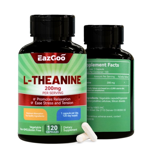 [BRSRA2YHC4FBUDTO] L-Theanine 200mg, Amino Acid Supplement to Support Relaxation, Stress, L Theanine Capsules - Non-GMO, Gluten Free, 240 Veg Capsules