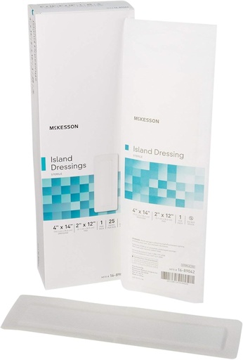 [BRSWYY36BN7BQALH] McKesson Island Dressings, Sterile, Dimension 4 in x 14 in, Pad 2 in x 12 in, 25 Count, 4 Packs, 100 Total
