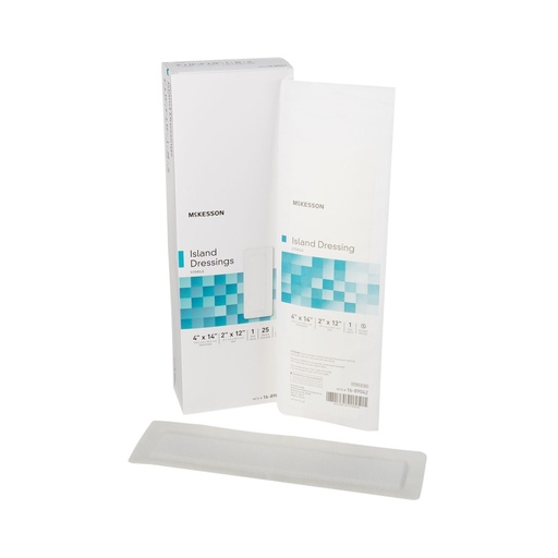 [BRSWYY36BN7BQALH] McKesson Island Dressings, Sterile, White, Pad, 4 x 14 in, 2 x 12 in, 25 ct | Dimension