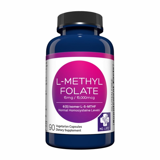 [BRSWKHYTOQABM23K] MD Life L-Methylfolate 15 mg Supplement - Professional-Grade Active LMethylfolate Supplement - 90 Capsules - L-Methylfolate 15mg - Maximum Potency MTHFR w/Essential Amino Acids