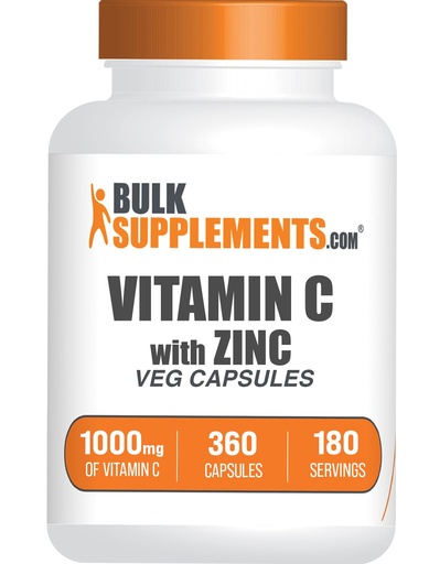 [BRSRMAIOAEHQEDT4] BulkSupplements.com Vitamin C with Zinc Capsules - Vitamin C 1000mg & Zinc 15mg, for Immune Support - Vegan, 2 Capsules per Serving, 360 Veg Count (Pack of 1)