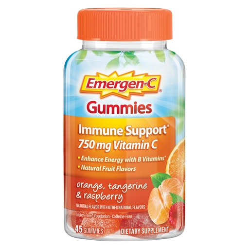 [BRSWECQLDMJQYDYY] Emergen-C 750mg Vitamin C Gummies for Adults, Immunity Gummies with B Vitamins, Gluten Free, Orange, Tangerine and Raspberry Flavors, Back to School Essentials - 45 Count