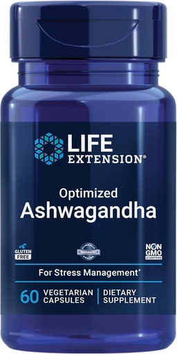 [BRSWIYQDBANRCADK] Life Extension Optimized Ashwagandha - Stress Management supplement til en sund stress reaktion, fokus, hukommelse, stress Relief - Vegetarisk, Glutenfri, Non- GMO, 60 kapsler